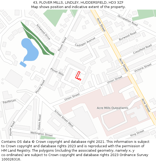 43, PLOVER MILLS, LINDLEY, HUDDERSFIELD, HD3 3ZF: Location map and indicative extent of plot