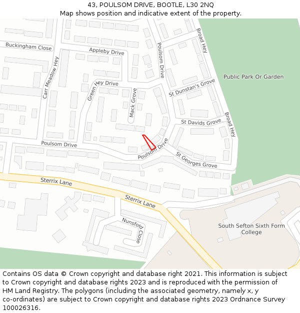 43, POULSOM DRIVE, BOOTLE, L30 2NQ: Location map and indicative extent of plot