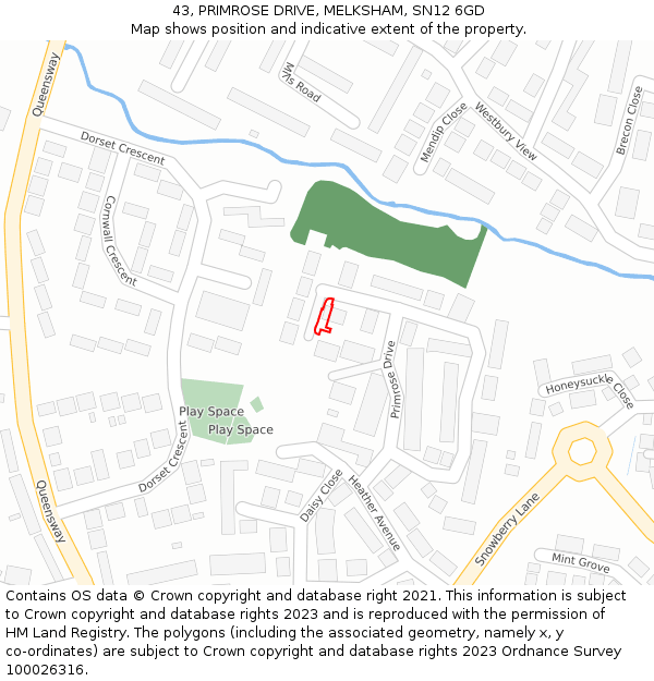 43, PRIMROSE DRIVE, MELKSHAM, SN12 6GD: Location map and indicative extent of plot