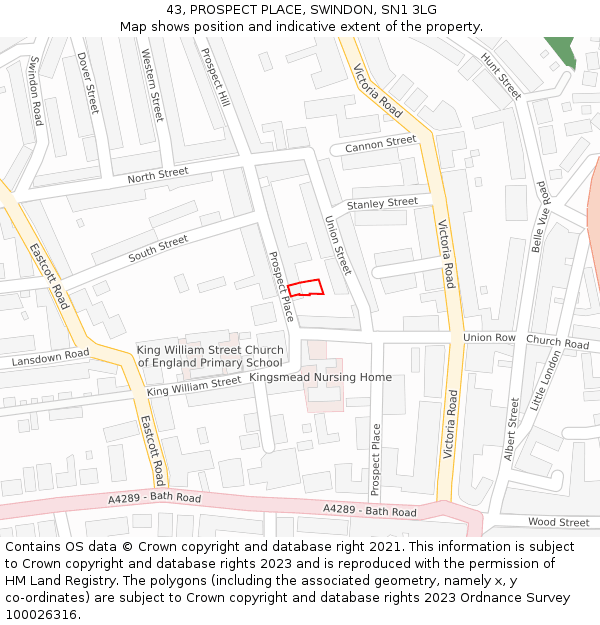 43, PROSPECT PLACE, SWINDON, SN1 3LG: Location map and indicative extent of plot