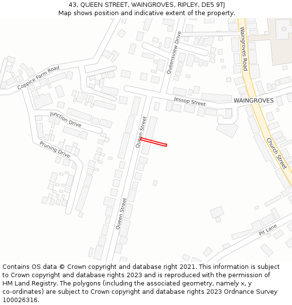 43, QUEEN STREET, WAINGROVES, RIPLEY, DE5 9TJ: Location map and indicative extent of plot