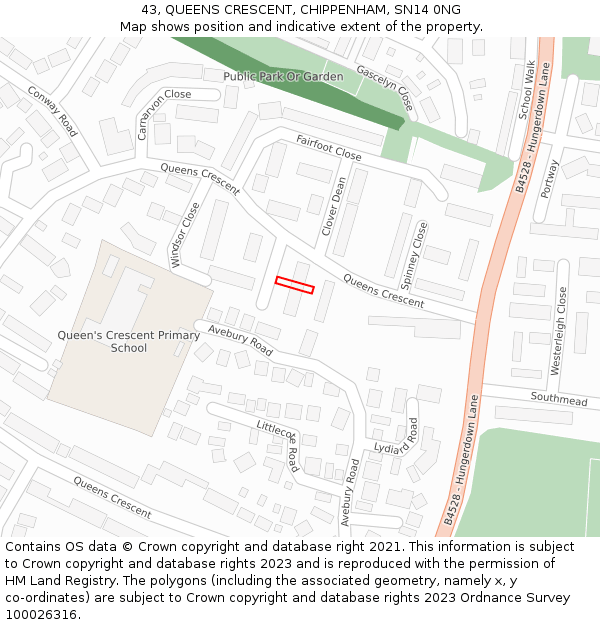 43, QUEENS CRESCENT, CHIPPENHAM, SN14 0NG: Location map and indicative extent of plot