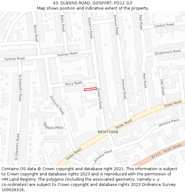 43, QUEENS ROAD, GOSPORT, PO12 1LF: Location map and indicative extent of plot
