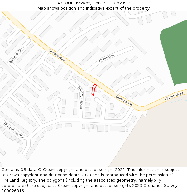 43, QUEENSWAY, CARLISLE, CA2 6TP: Location map and indicative extent of plot