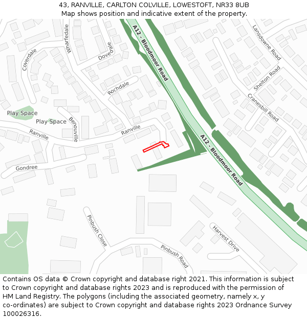 43, RANVILLE, CARLTON COLVILLE, LOWESTOFT, NR33 8UB: Location map and indicative extent of plot