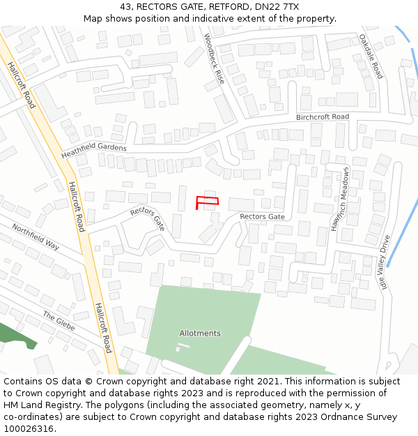 43, RECTORS GATE, RETFORD, DN22 7TX: Location map and indicative extent of plot