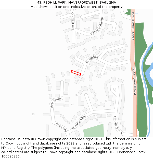 43, REDHILL PARK, HAVERFORDWEST, SA61 2HA: Location map and indicative extent of plot