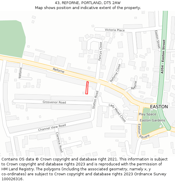 43, REFORNE, PORTLAND, DT5 2AW: Location map and indicative extent of plot