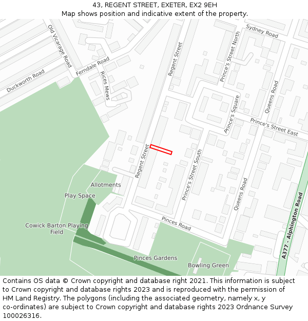 43, REGENT STREET, EXETER, EX2 9EH: Location map and indicative extent of plot