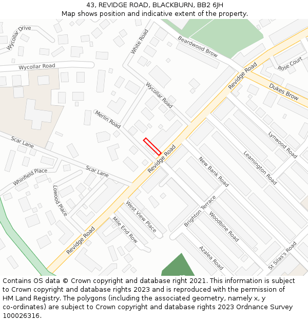 43, REVIDGE ROAD, BLACKBURN, BB2 6JH: Location map and indicative extent of plot