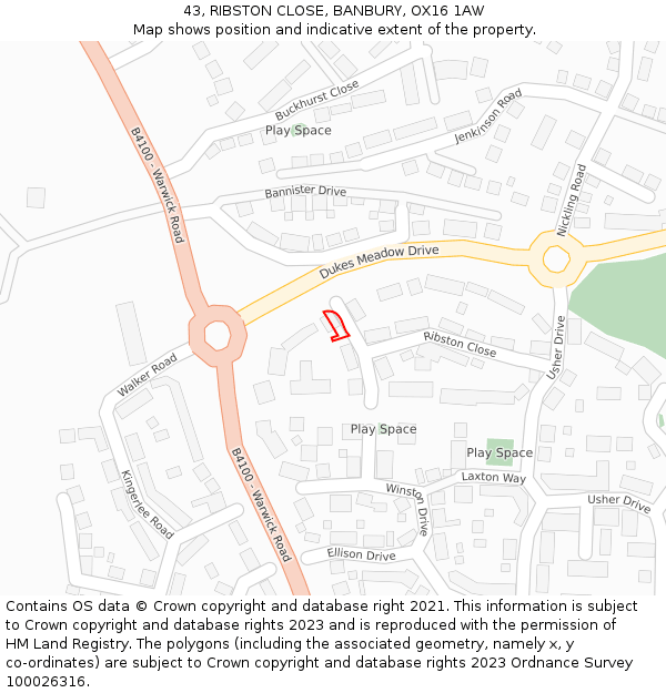43, RIBSTON CLOSE, BANBURY, OX16 1AW: Location map and indicative extent of plot