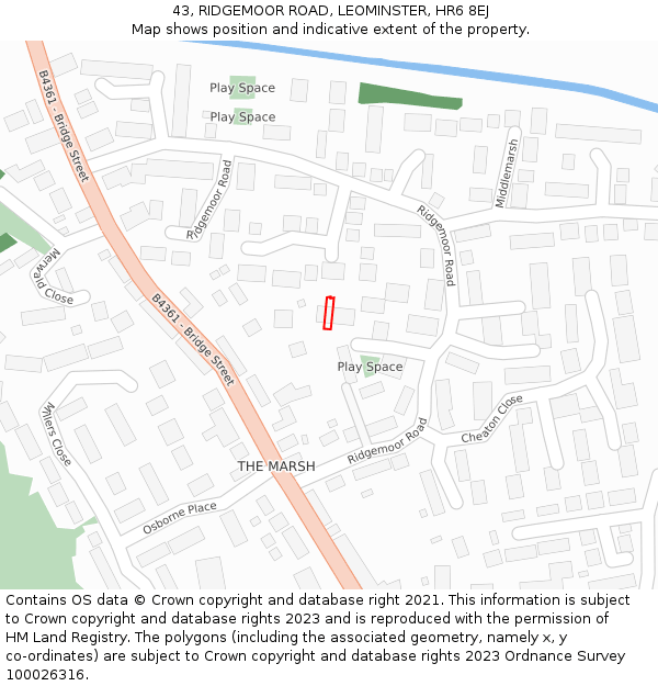 43, RIDGEMOOR ROAD, LEOMINSTER, HR6 8EJ: Location map and indicative extent of plot