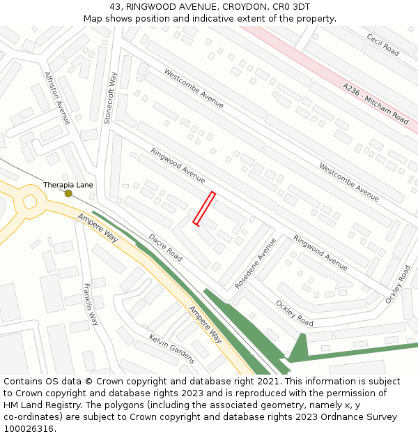 43, RINGWOOD AVENUE, CROYDON, CR0 3DT: Location map and indicative extent of plot
