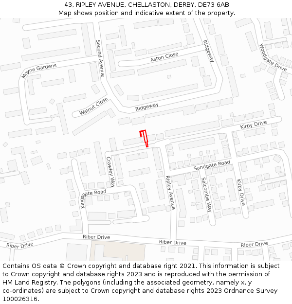 43, RIPLEY AVENUE, CHELLASTON, DERBY, DE73 6AB: Location map and indicative extent of plot