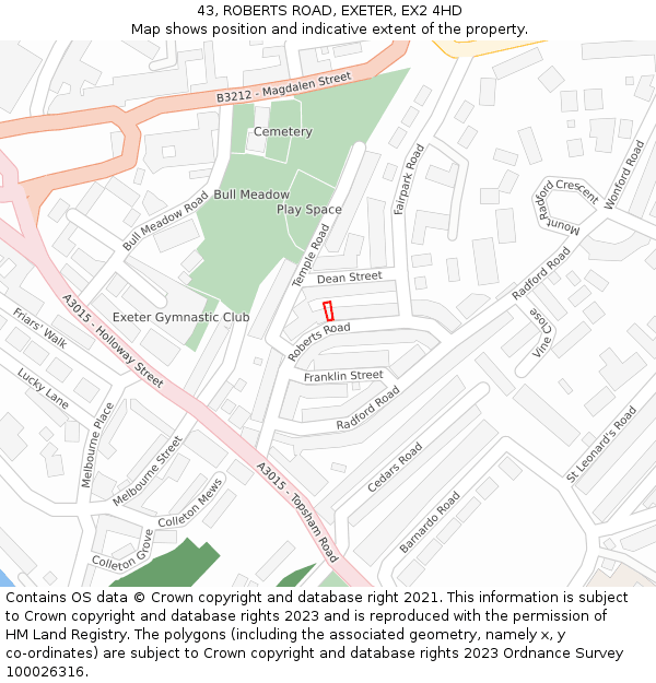 43, ROBERTS ROAD, EXETER, EX2 4HD: Location map and indicative extent of plot