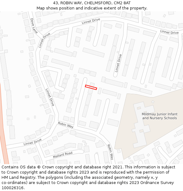 43, ROBIN WAY, CHELMSFORD, CM2 8AT: Location map and indicative extent of plot