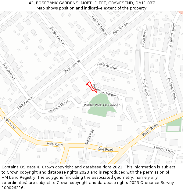 43, ROSEBANK GARDENS, NORTHFLEET, GRAVESEND, DA11 8RZ: Location map and indicative extent of plot