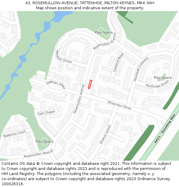 43, ROSEMULLION AVENUE, TATTENHOE, MILTON KEYNES, MK4 3AH: Location map and indicative extent of plot