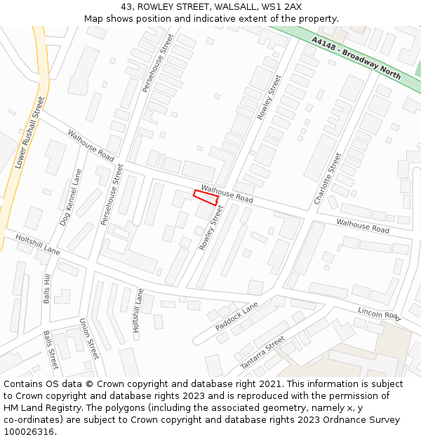 43, ROWLEY STREET, WALSALL, WS1 2AX: Location map and indicative extent of plot