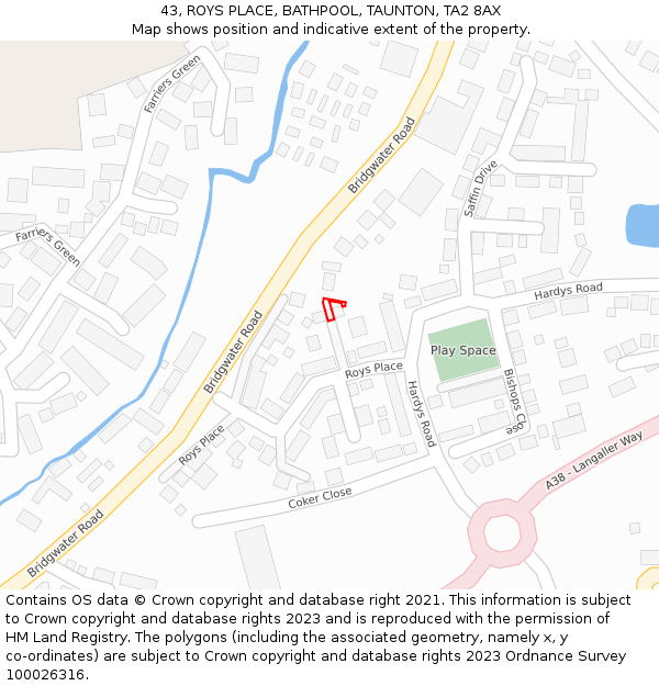 43, ROYS PLACE, BATHPOOL, TAUNTON, TA2 8AX: Location map and indicative extent of plot