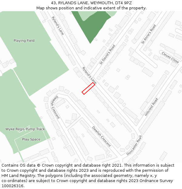 43, RYLANDS LANE, WEYMOUTH, DT4 9PZ: Location map and indicative extent of plot