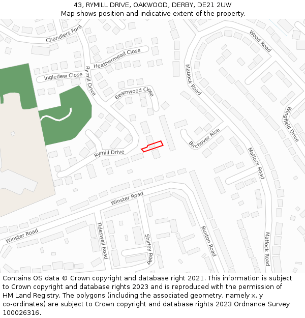 43, RYMILL DRIVE, OAKWOOD, DERBY, DE21 2UW: Location map and indicative extent of plot