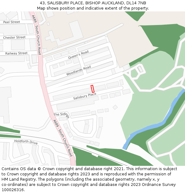 43, SALISBURY PLACE, BISHOP AUCKLAND, DL14 7NB: Location map and indicative extent of plot