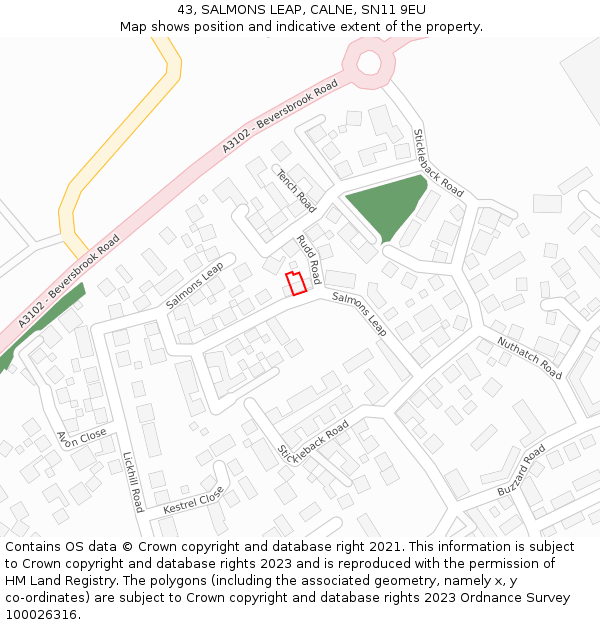 43, SALMONS LEAP, CALNE, SN11 9EU: Location map and indicative extent of plot