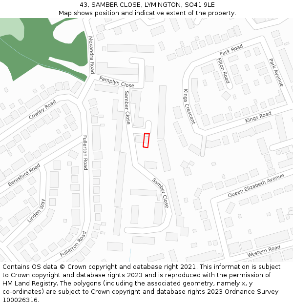 43, SAMBER CLOSE, LYMINGTON, SO41 9LE: Location map and indicative extent of plot