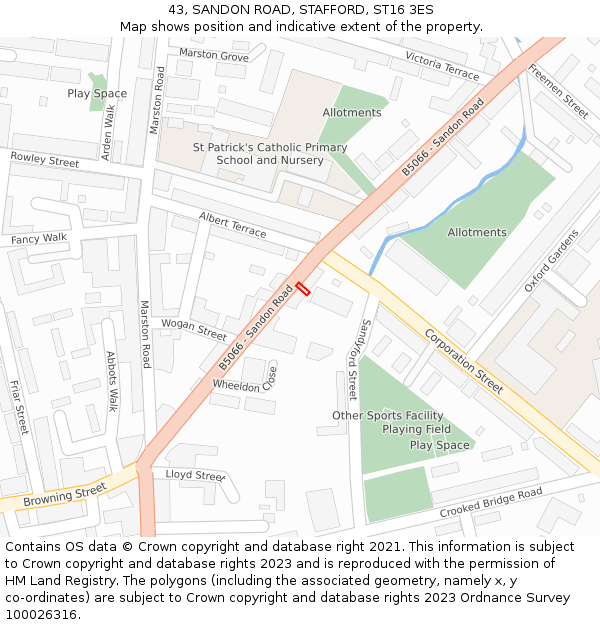 43, SANDON ROAD, STAFFORD, ST16 3ES: Location map and indicative extent of plot