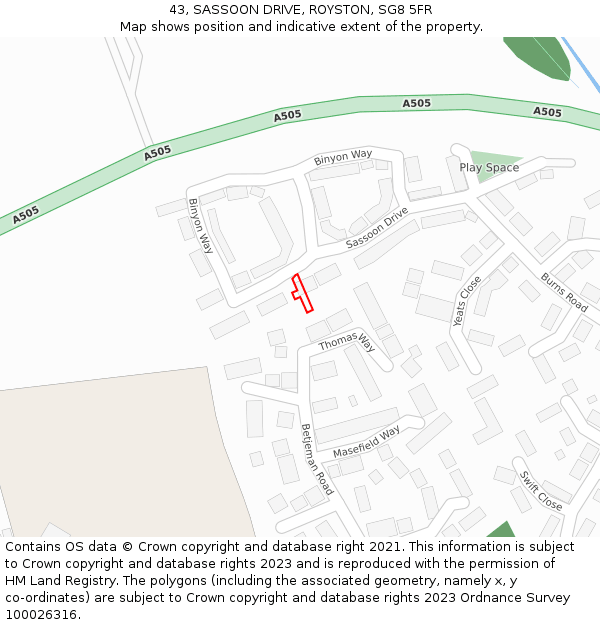 43, SASSOON DRIVE, ROYSTON, SG8 5FR: Location map and indicative extent of plot