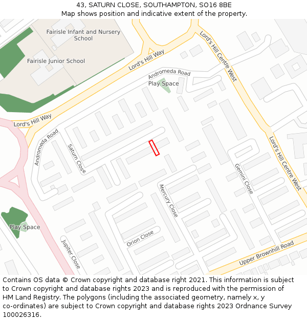 43, SATURN CLOSE, SOUTHAMPTON, SO16 8BE: Location map and indicative extent of plot