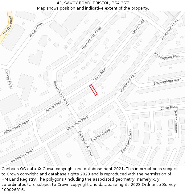 43, SAVOY ROAD, BRISTOL, BS4 3SZ: Location map and indicative extent of plot