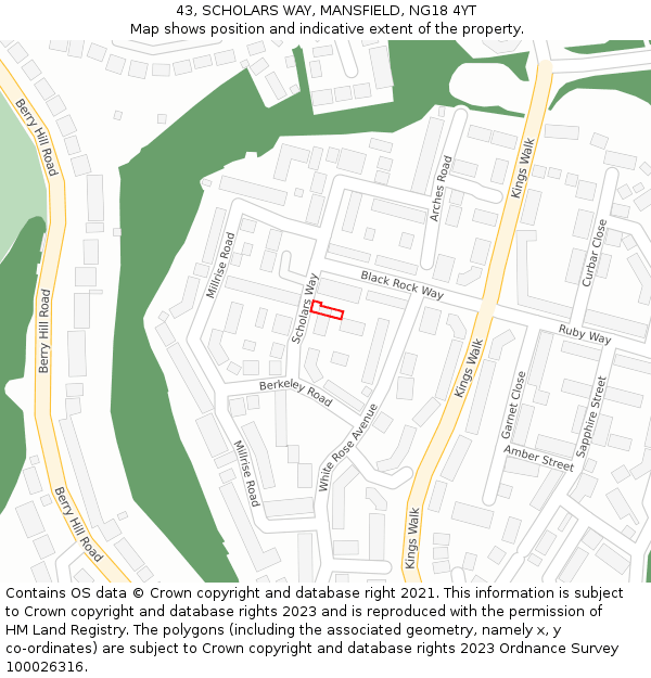 43, SCHOLARS WAY, MANSFIELD, NG18 4YT: Location map and indicative extent of plot