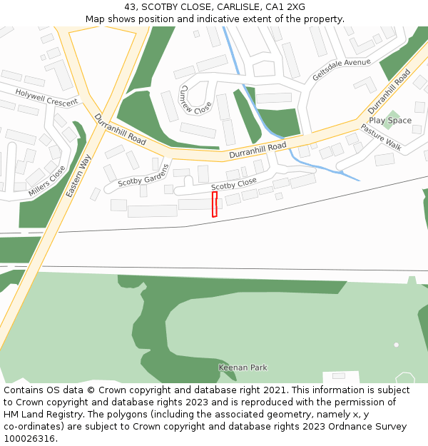 43, SCOTBY CLOSE, CARLISLE, CA1 2XG: Location map and indicative extent of plot