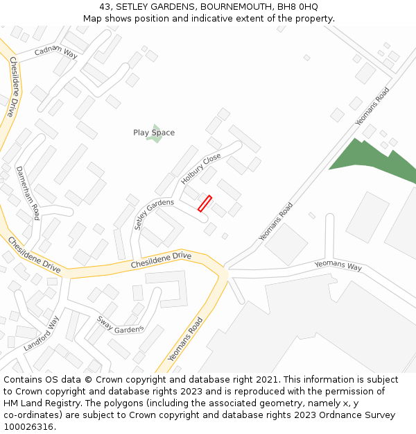 43, SETLEY GARDENS, BOURNEMOUTH, BH8 0HQ: Location map and indicative extent of plot