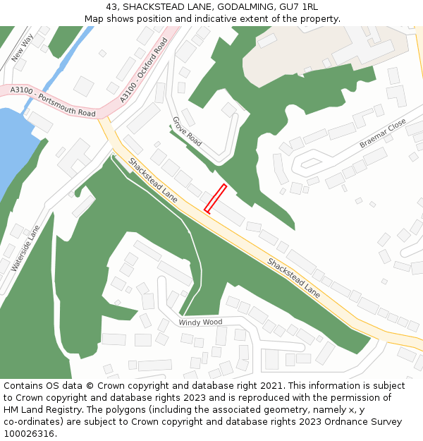 43, SHACKSTEAD LANE, GODALMING, GU7 1RL: Location map and indicative extent of plot