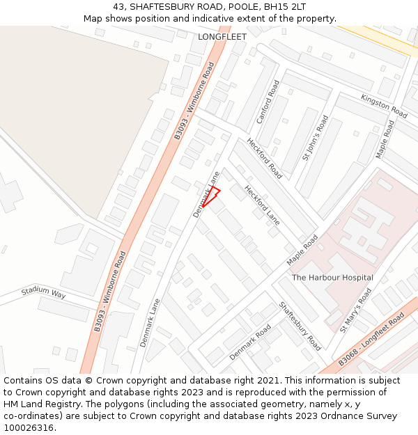 43, SHAFTESBURY ROAD, POOLE, BH15 2LT: Location map and indicative extent of plot
