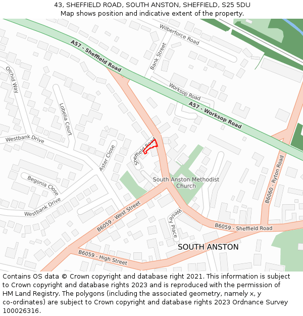43, SHEFFIELD ROAD, SOUTH ANSTON, SHEFFIELD, S25 5DU: Location map and indicative extent of plot