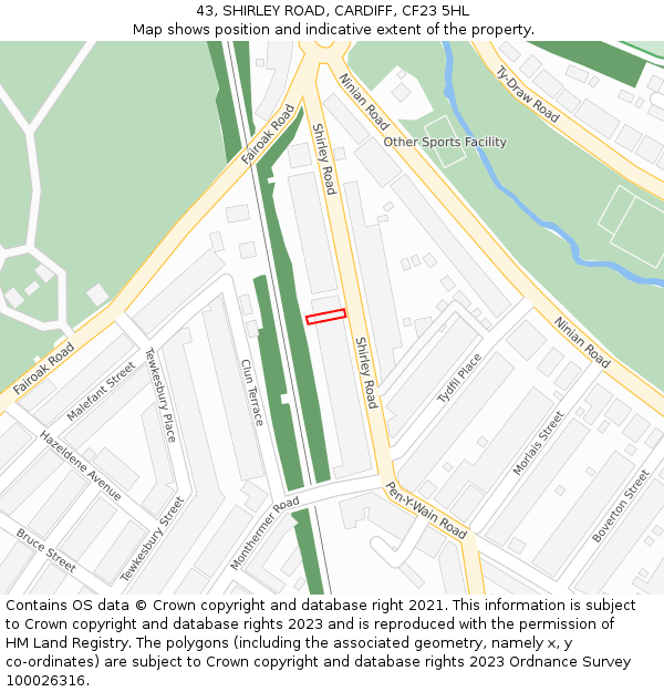 43, SHIRLEY ROAD, CARDIFF, CF23 5HL: Location map and indicative extent of plot