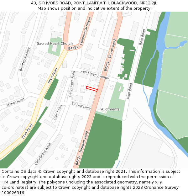 43, SIR IVORS ROAD, PONTLLANFRAITH, BLACKWOOD, NP12 2JL: Location map and indicative extent of plot