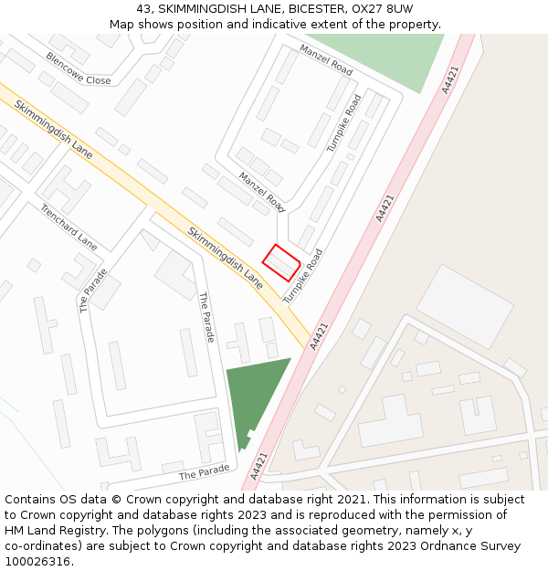 43, SKIMMINGDISH LANE, BICESTER, OX27 8UW: Location map and indicative extent of plot