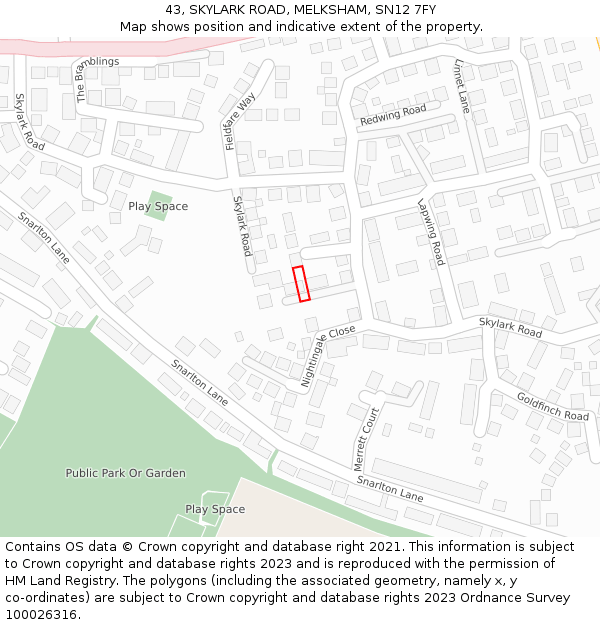 43, SKYLARK ROAD, MELKSHAM, SN12 7FY: Location map and indicative extent of plot