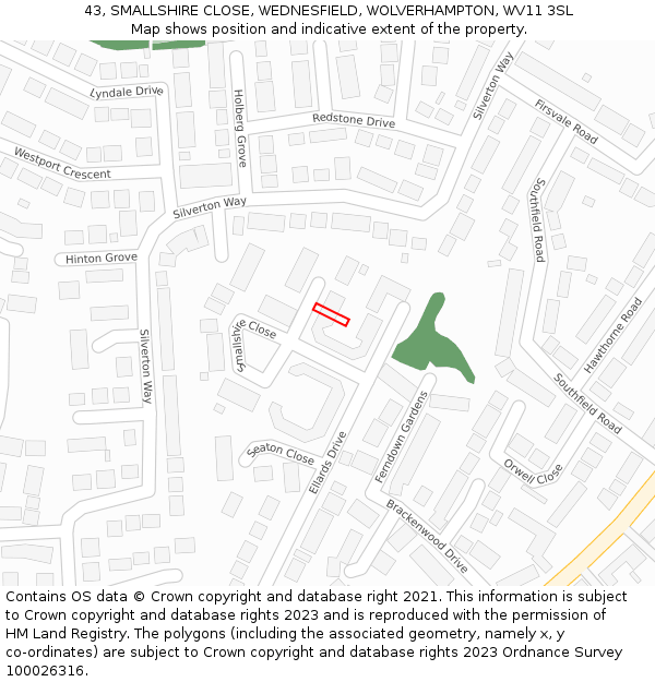 43, SMALLSHIRE CLOSE, WEDNESFIELD, WOLVERHAMPTON, WV11 3SL: Location map and indicative extent of plot