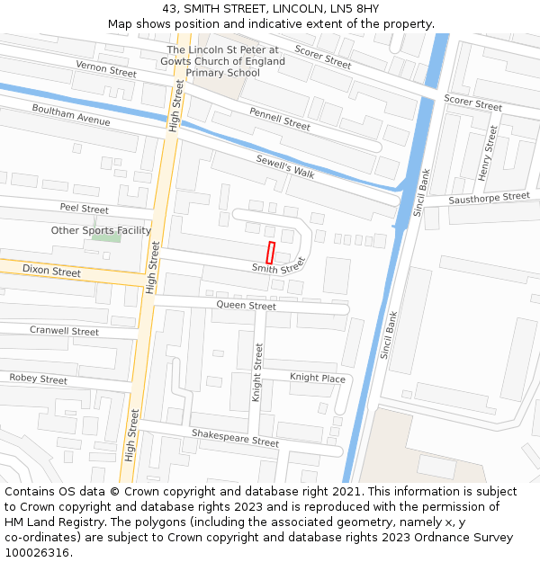 43, SMITH STREET, LINCOLN, LN5 8HY: Location map and indicative extent of plot