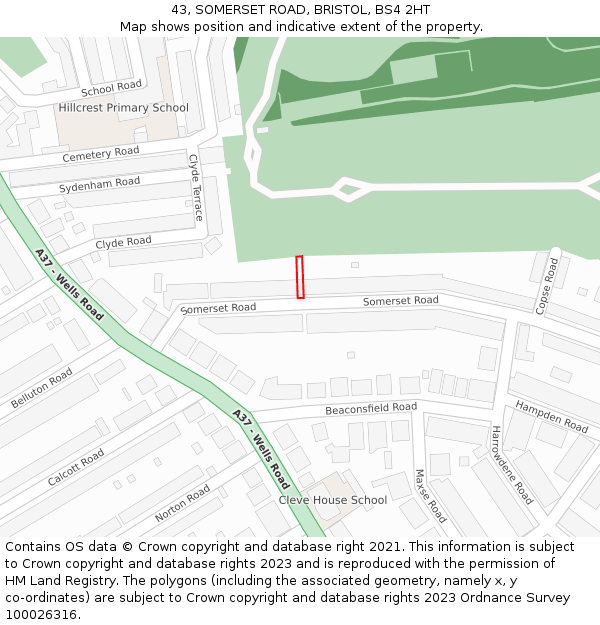 43, SOMERSET ROAD, BRISTOL, BS4 2HT: Location map and indicative extent of plot