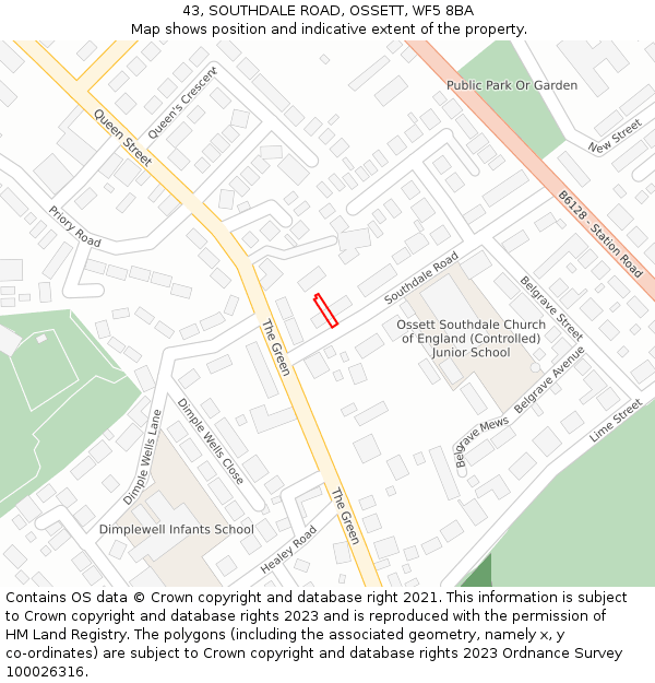 43, SOUTHDALE ROAD, OSSETT, WF5 8BA: Location map and indicative extent of plot