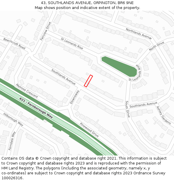 43, SOUTHLANDS AVENUE, ORPINGTON, BR6 9NE: Location map and indicative extent of plot