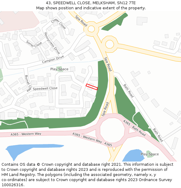 43, SPEEDWELL CLOSE, MELKSHAM, SN12 7TE: Location map and indicative extent of plot