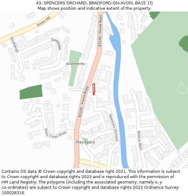 43, SPENCERS ORCHARD, BRADFORD-ON-AVON, BA15 1TJ: Location map and indicative extent of plot